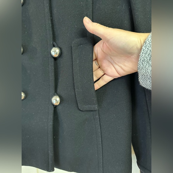 Banana Republic Wool Peacoat Black Jacket Vintage 2004 Y2k Silver Buttons Small - Picture 7 of 16